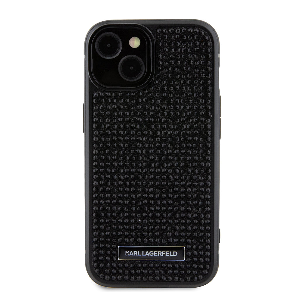 Futrola za Apple iPhone 15, Karl Lagerfeld, Rhinestone Metal Plate, Crna