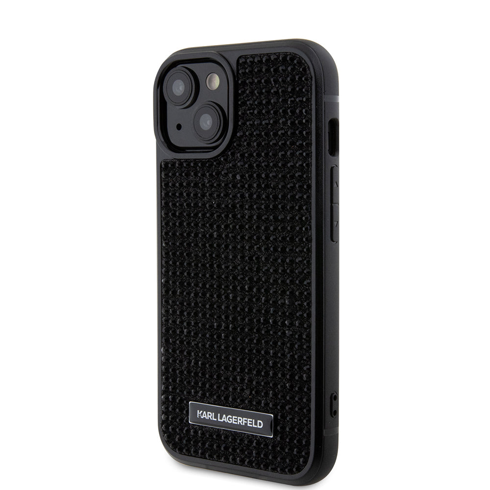 Futrola za Apple iPhone 15, Karl Lagerfeld, Rhinestone Metal Plate, Crna