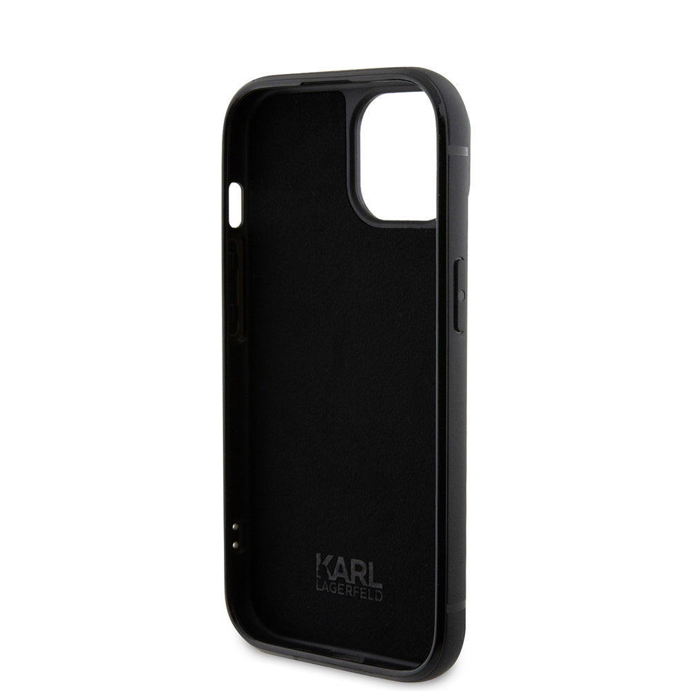 Futrola za Apple iPhone 15, Karl Lagerfeld, Rhinestone Metal Plate, Crna