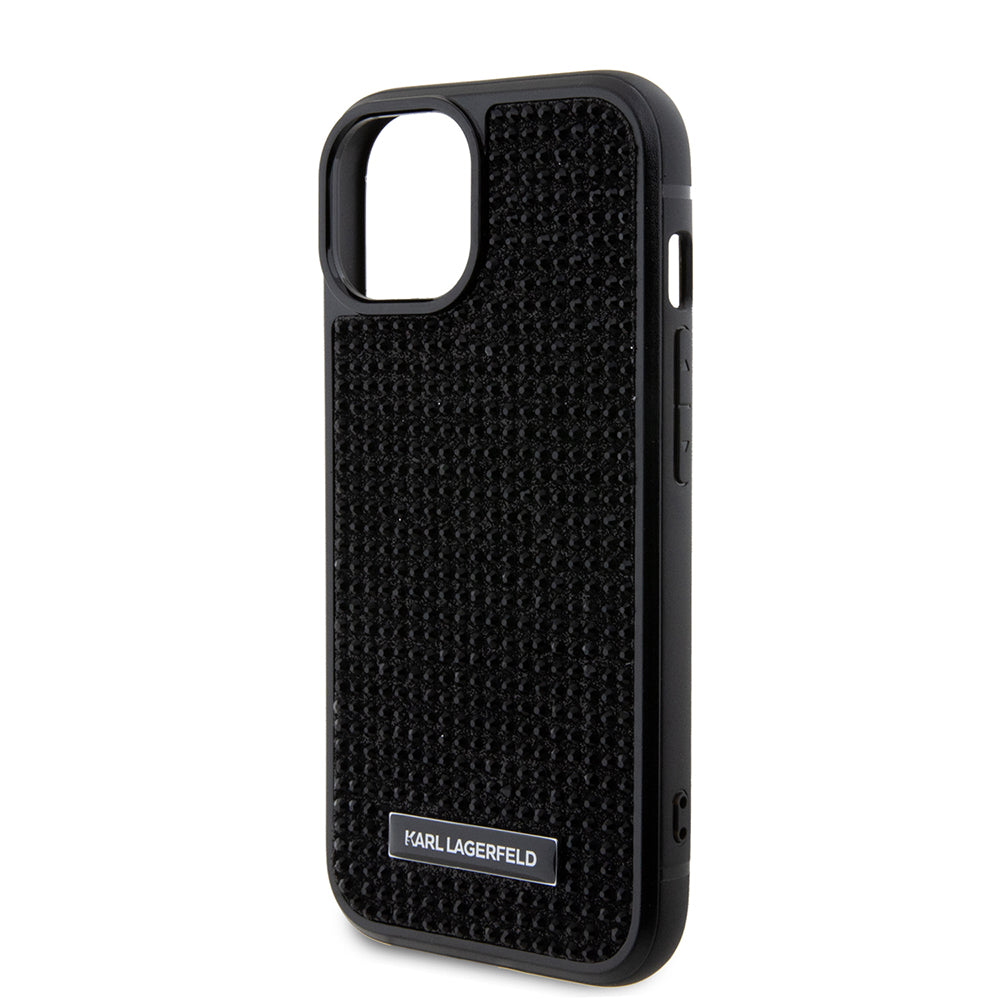 Futrola za Apple iPhone 15, Karl Lagerfeld, Rhinestone Metal Plate, Crna