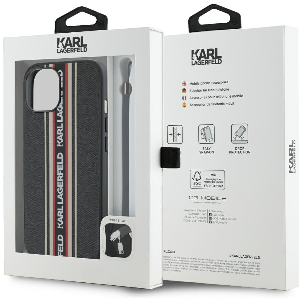 Futrola za Apple iPhone 15, Karl Lagerfeld, Saffiano Athleisure Stripes with Strap, Rosie