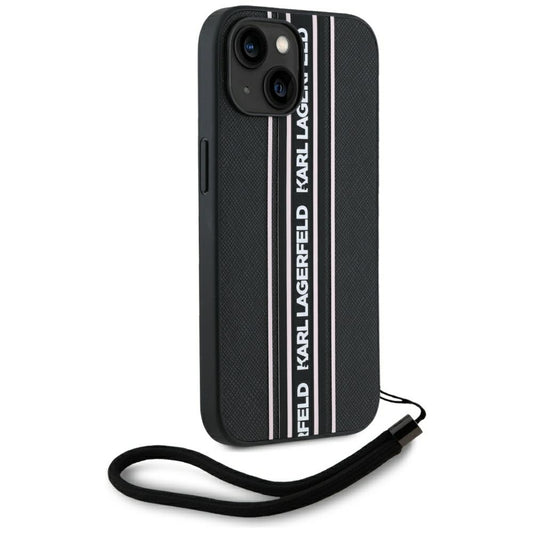 Futrola za Apple iPhone 15, Karl Lagerfeld, Saffiano Athleisure Stripes with Strap, Roze