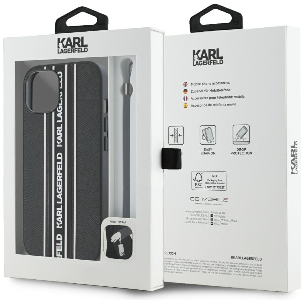Futrola za Apple iPhone 15, Karl Lagerfeld, Saffiano Athleisure Stripes with Strap, Roze