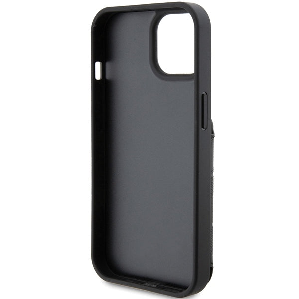 Futrola za Apple iPhone 15, Karl Lagerfeld, Saffiano Cardslots and Stand Monogram Ikonik Karl, Crna