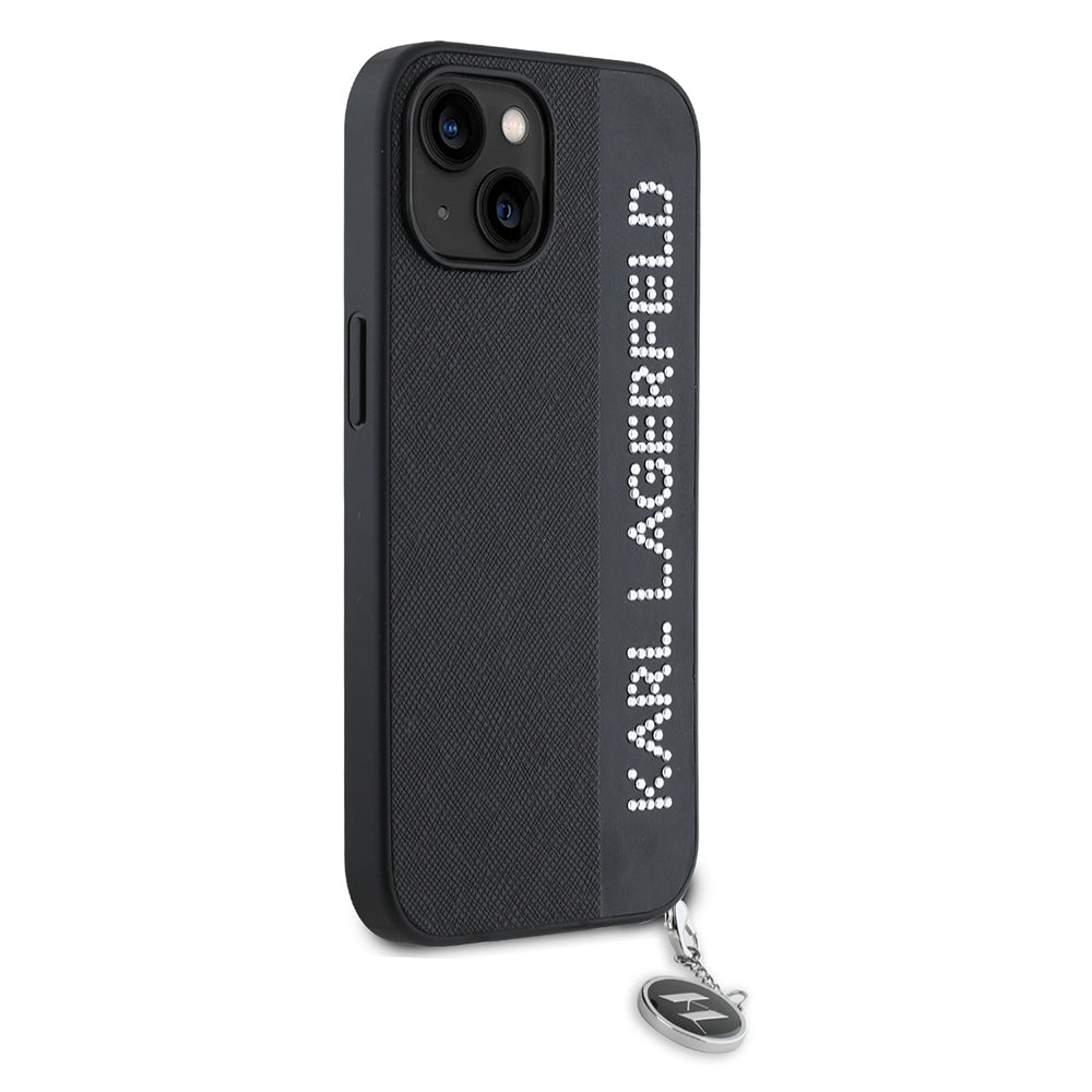 Futrola za Apple iPhone 15, Karl Lagerfeld, Saffiano Rhinestones & Charm, Crna
