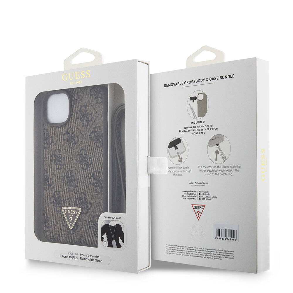 Futrola za Apple iPhone 15 Plus, Guess, Crossbody 4G Metal Logo, Braon