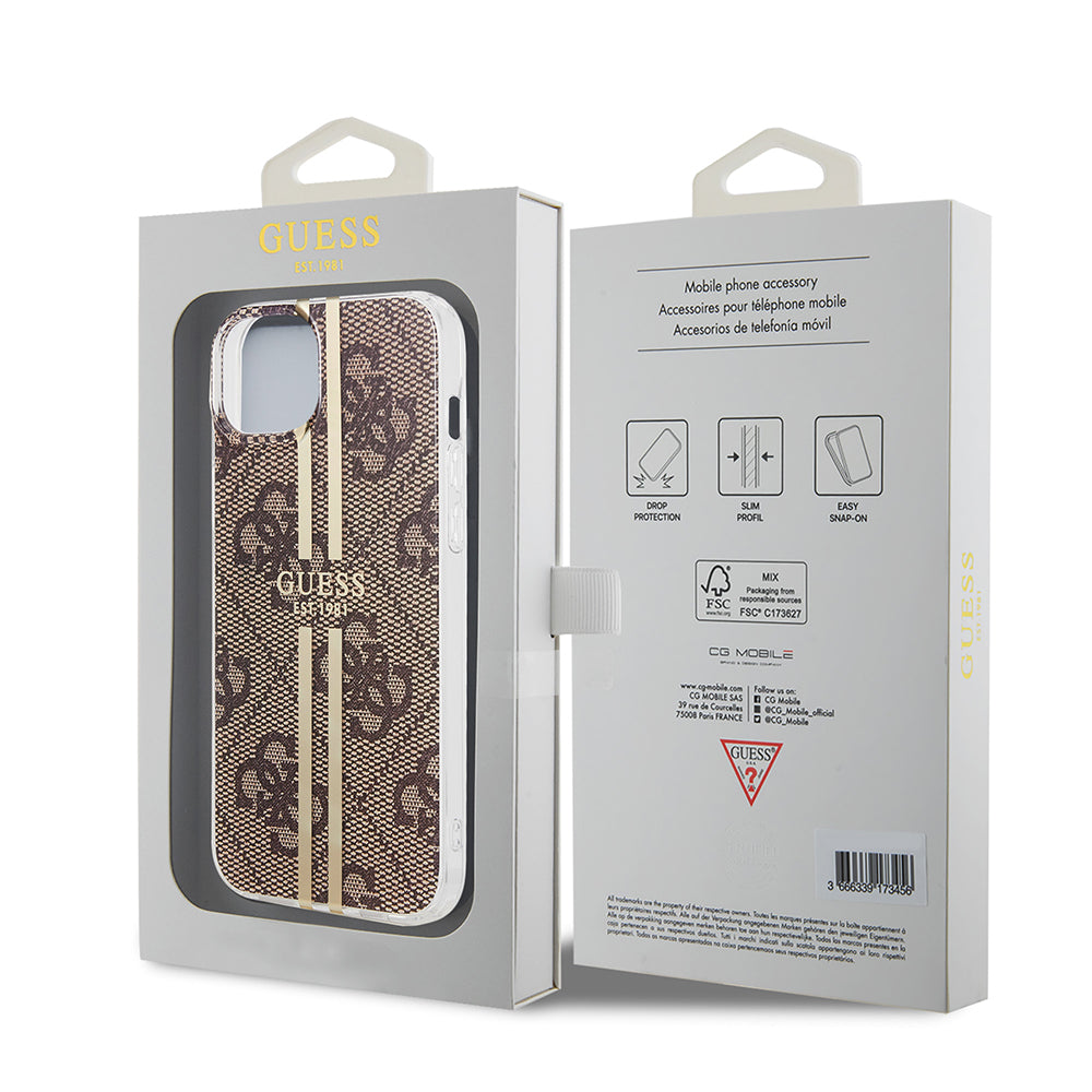 Futrola za Apple iPhone 15 Plus, Guess, IML 4G Gold Stripe, Braon