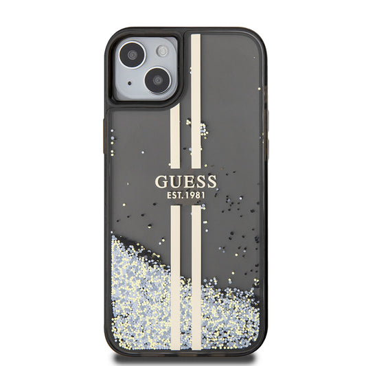 Futrola za Apple iPhone 15 Plus, Guess, Liquid Glitter Gold Stripes, Crna
