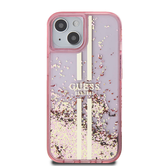 Futrola za Apple iPhone 15 Plus, Guess, Liquid Glitter Gold Stripes, Roze