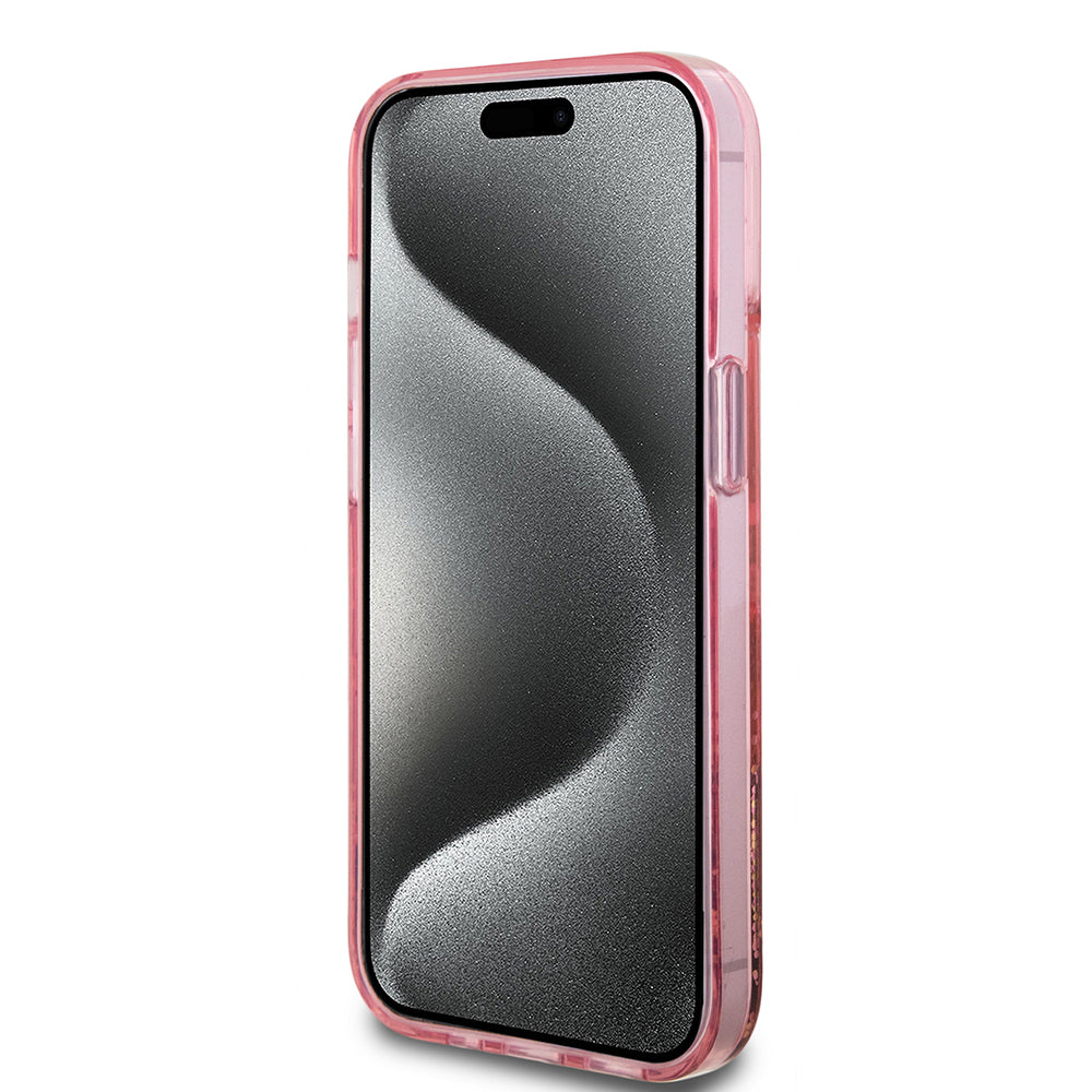 Futrola za Apple iPhone 15 Plus, Guess, Liquid Glitter Gold Stripes, Roze