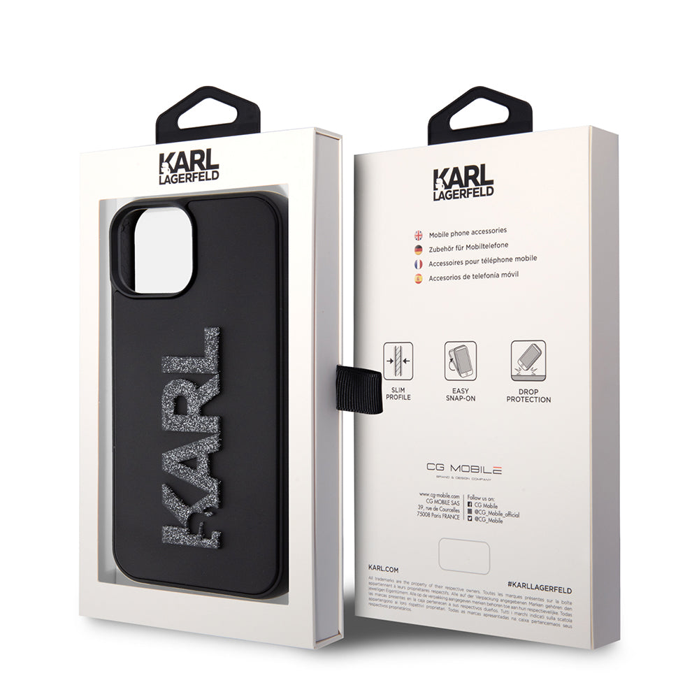 Futrola za Apple iPhone 15 Plus, Karl Lagerfeld, 3D Rubber Glitter Logo, Crna