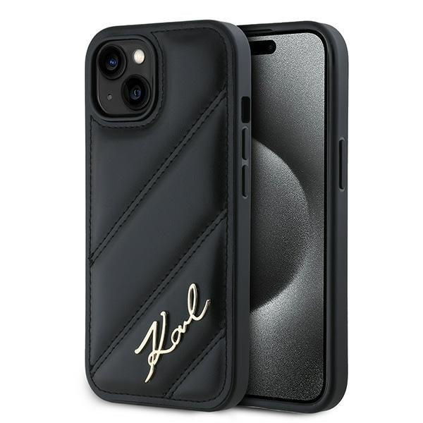 Futrola za Apple iPhone 15 Plus, Karl Lagerfeld, Diagonal Quilted Script, Crna