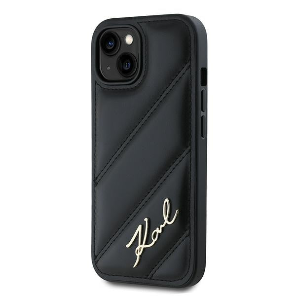 Futrola za Apple iPhone 15 Plus, Karl Lagerfeld, Diagonal Quilted Script, Crna