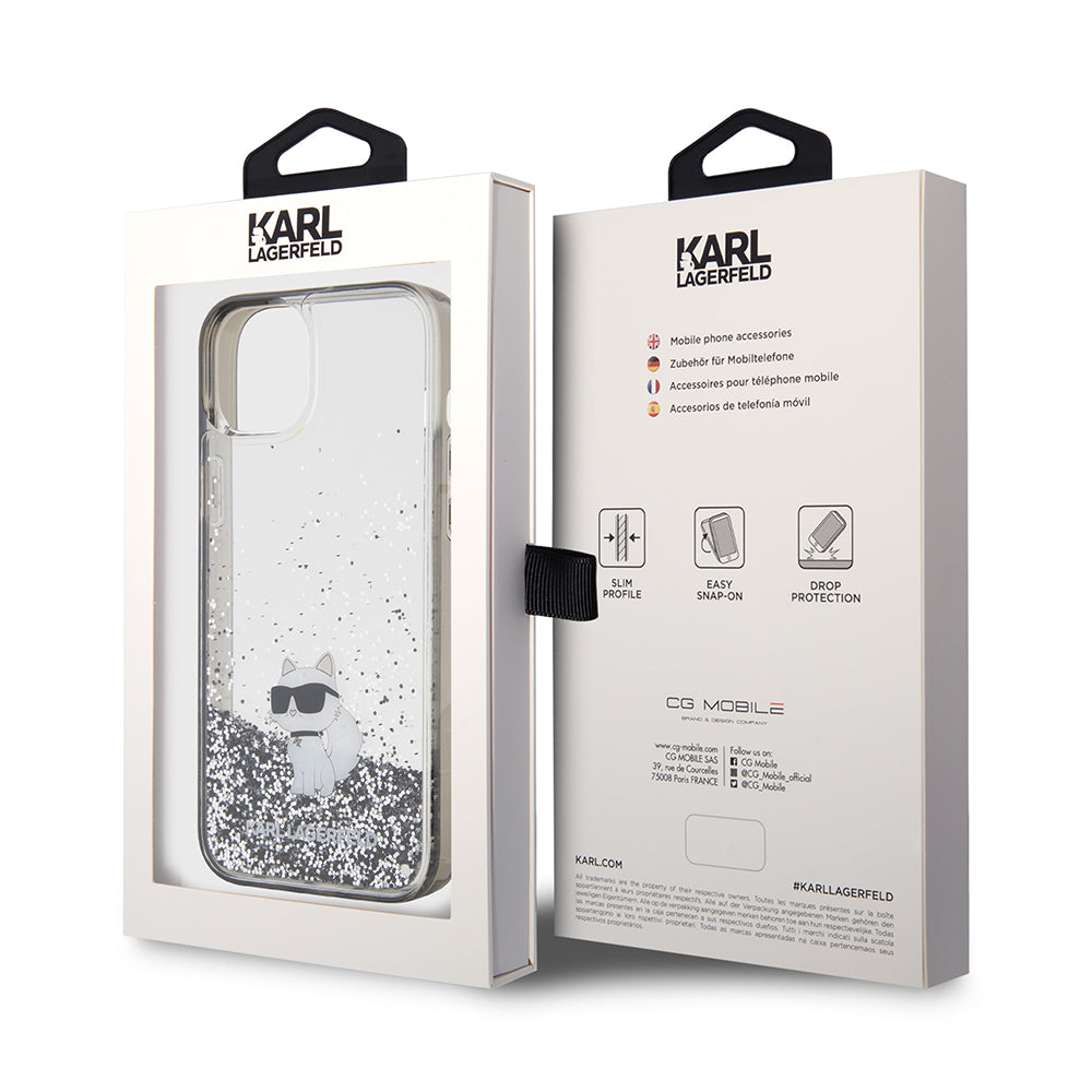 Futrola za Apple iPhone 15 Plus, Karl Lagerfeld, Liquid Glitter Choupette, Transparentna