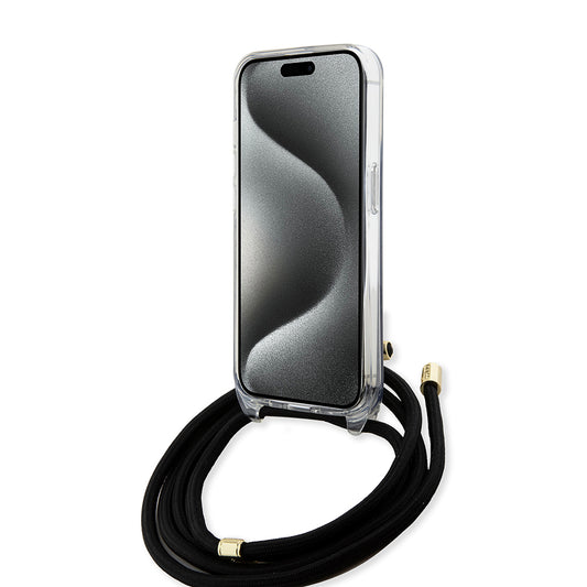 Futrola za Apple iPhone 15 Pro, Guess, Crossbody Cord 4G Print, Crna