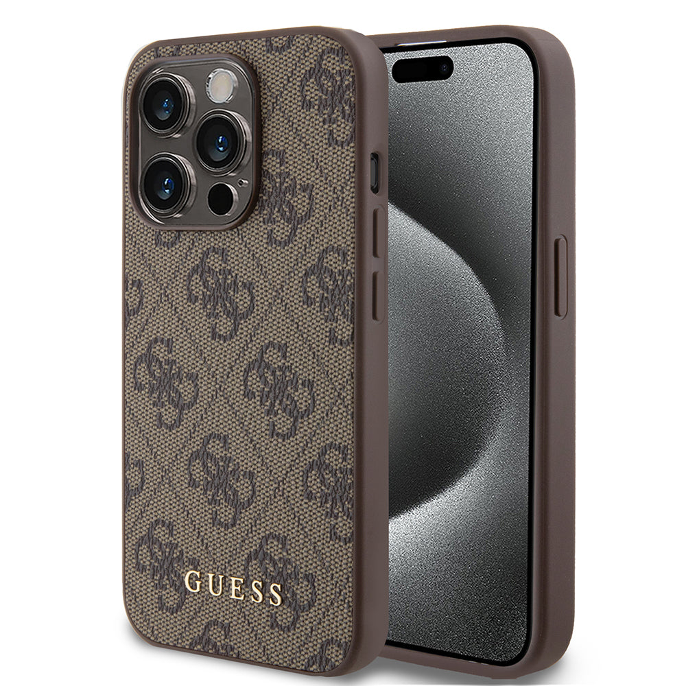 Futrola za Apple iPhone 15 Pro, Guess, 4G Metal Gold Logo, Braon
