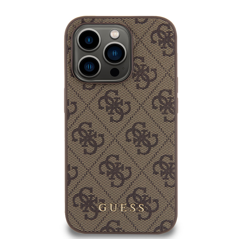Futrola za Apple iPhone 15 Pro, Guess, 4G Metal Gold Logo, Braon