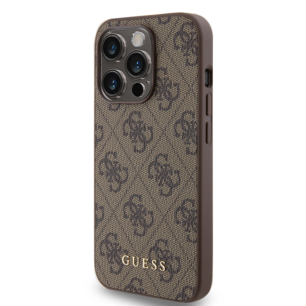 Futrola za Apple iPhone 15 Pro, Guess, 4G Metal Gold Logo, Braon