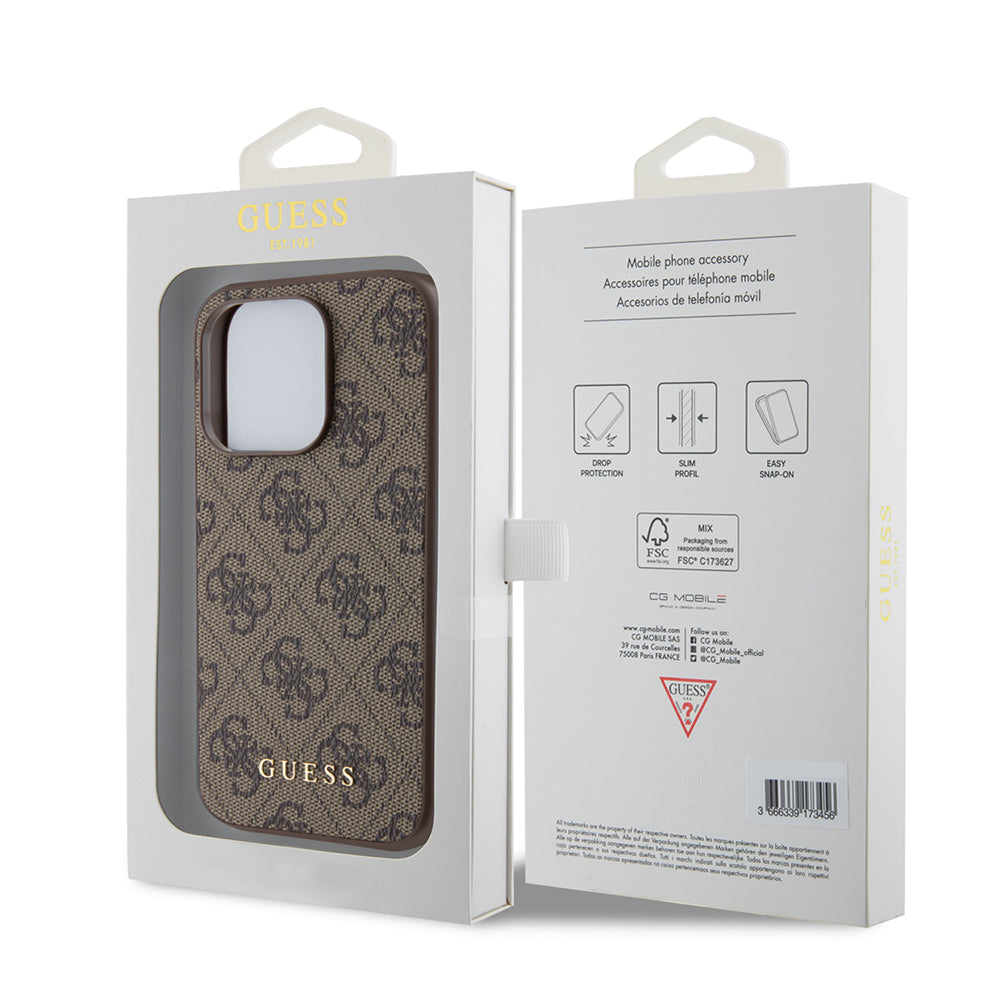 Futrola za Apple iPhone 15 Pro, Guess, 4G Metal Gold Logo, Braon