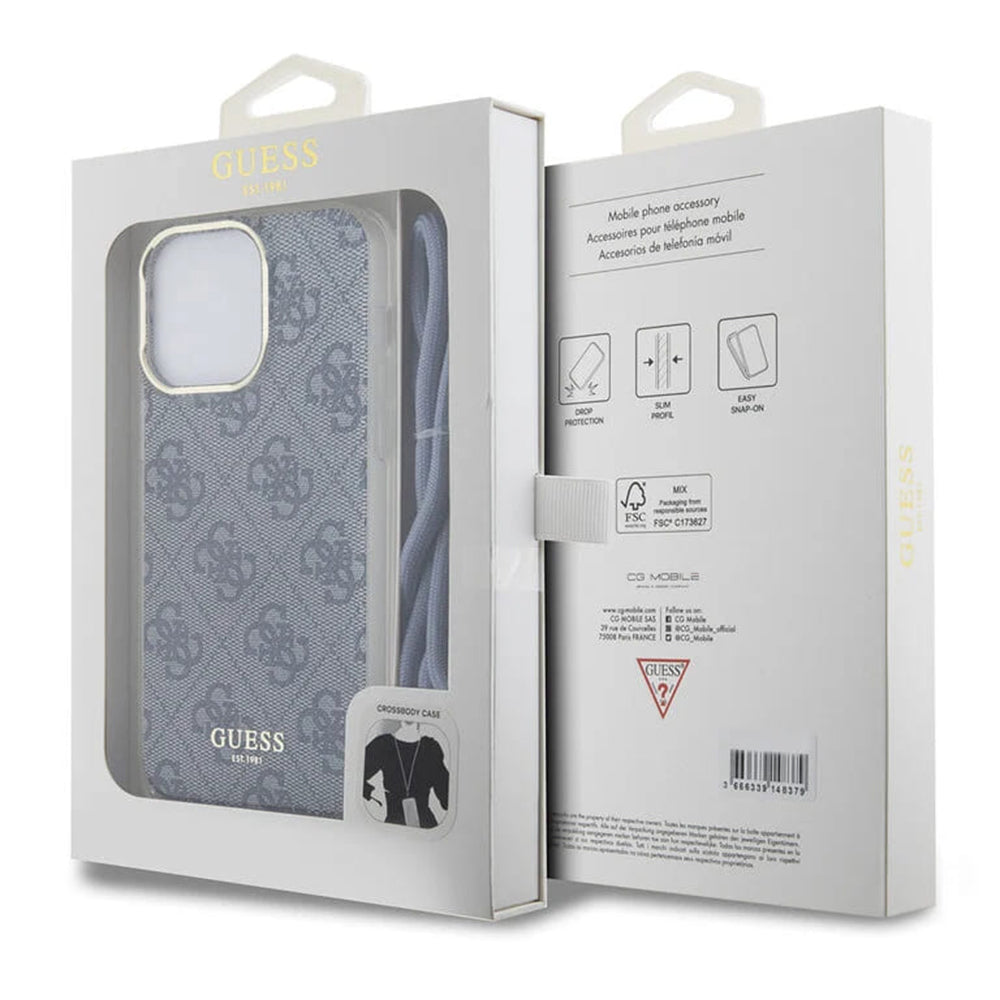 Futrola za Apple iPhone 15 Pro, Guess, Crossbody Cord 4G Print, Plava
