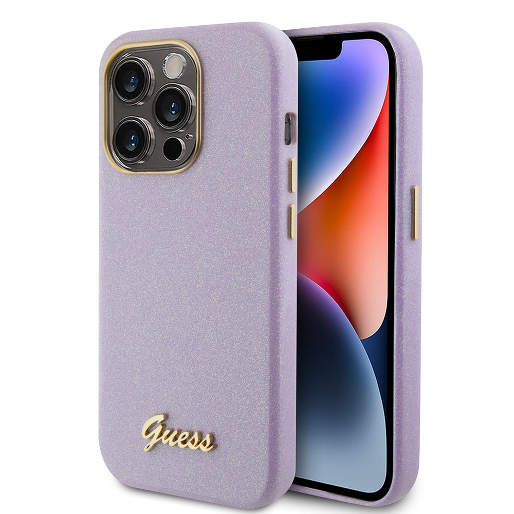 Futrola za Apple iPhone 15 Pro, Guess, Glitter Glossy Script, Svetlo Ljubičasta