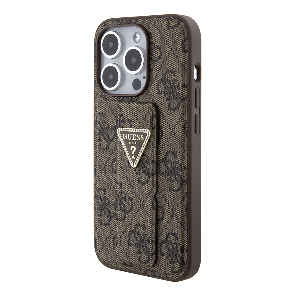 Futrola za Apple iPhone 15 Pro, Guess, Grip Stand 4G Triangle Strass, Braon