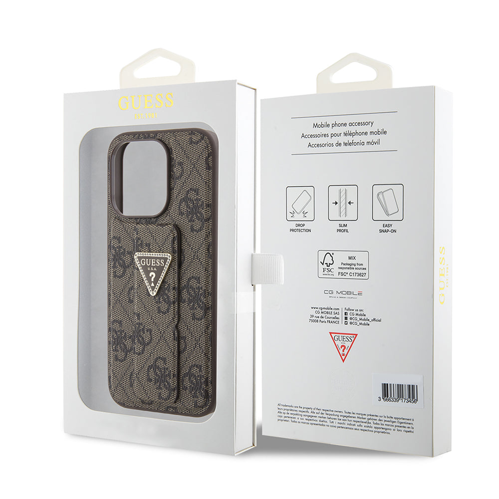 Futrola za Apple iPhone 15 Pro, Guess, Grip Stand 4G Triangle Strass, Braon