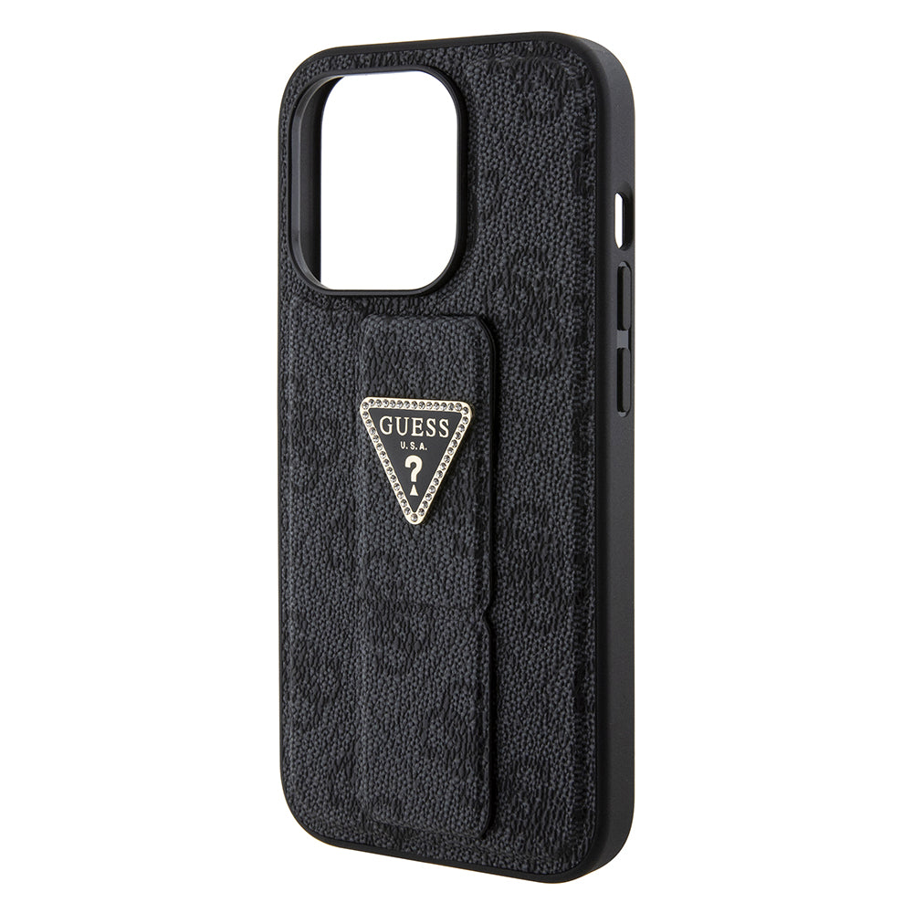 Futrola za Apple iPhone 15 Pro, Guess, Grip Stand 4G Triangle Strass, Crna