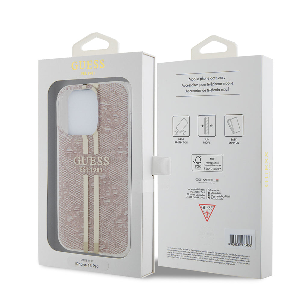 Futrola za Apple iPhone 15 Pro, Guess, IML 4G Gold Stripe, Roze