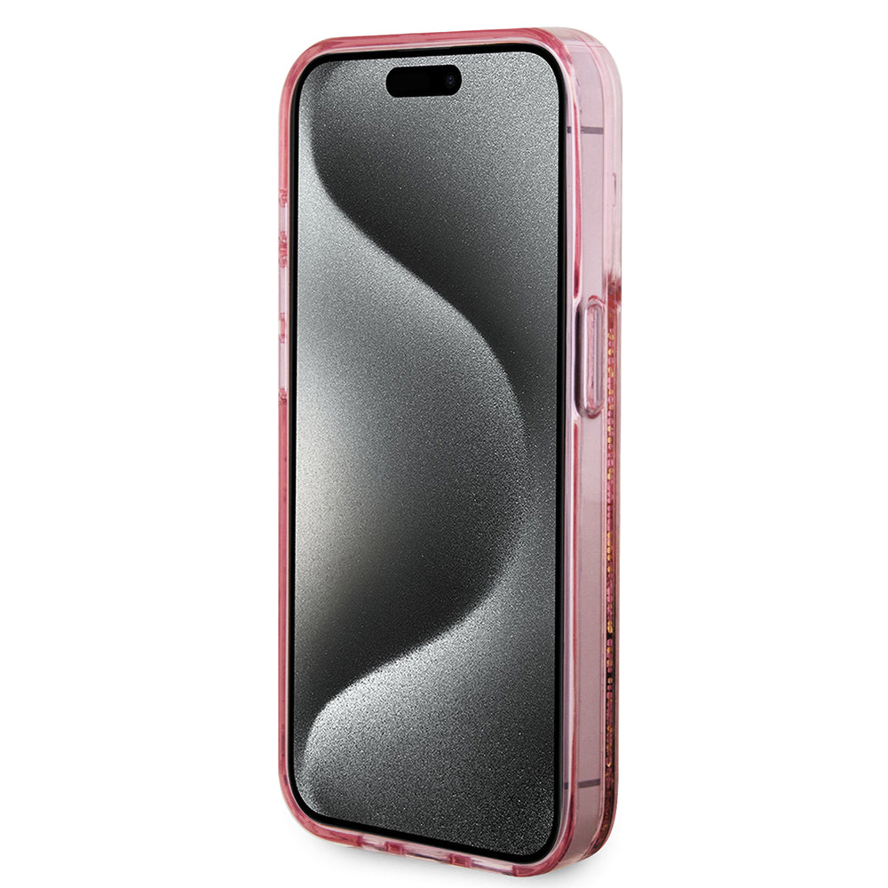 Futrola za Apple iPhone 15 Pro, Guess, Liquid Glitter Gold Stripes, Roze