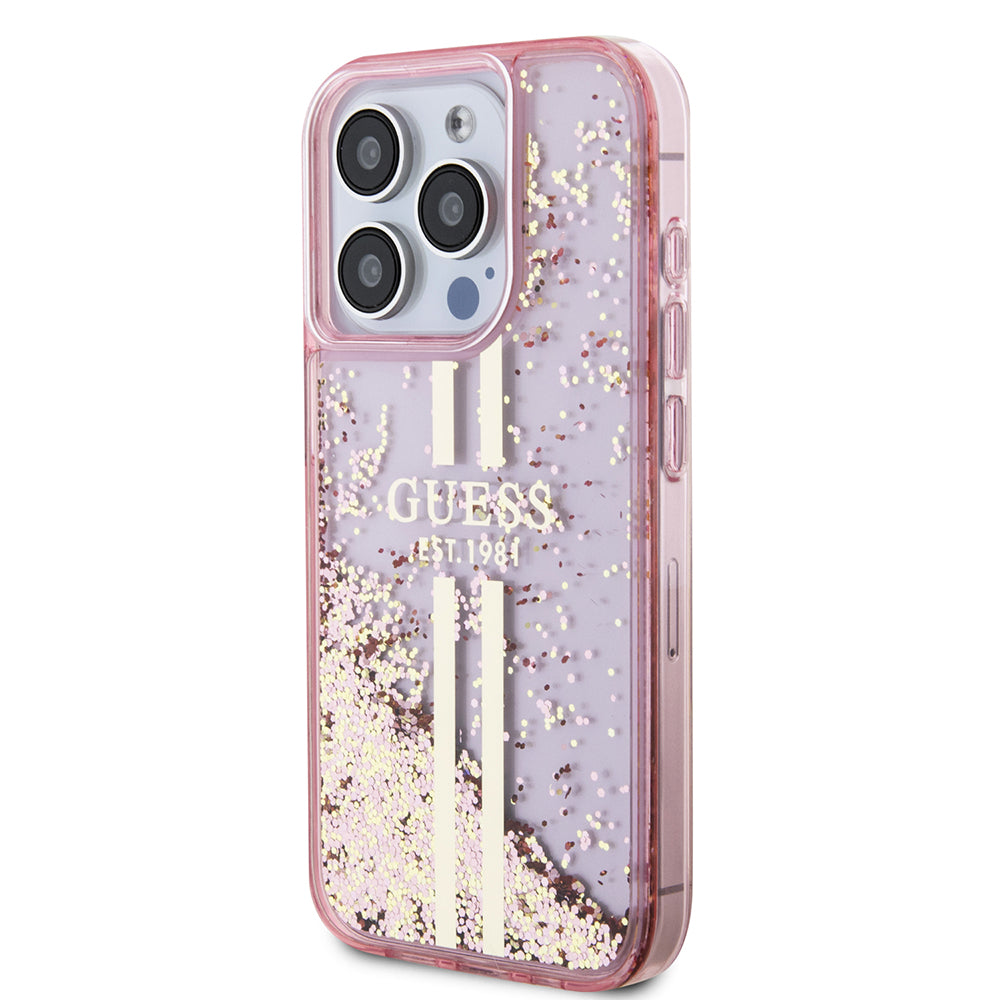 Futrola za Apple iPhone 15 Pro, Guess, Liquid Glitter Gold Stripes, Roze