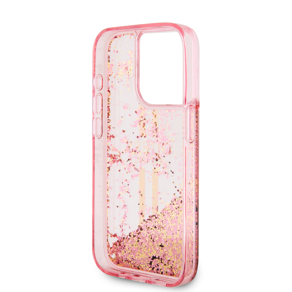 Futrola za Apple iPhone 15 Pro, Guess, Liquid Glitter Gold Stripes, Roze