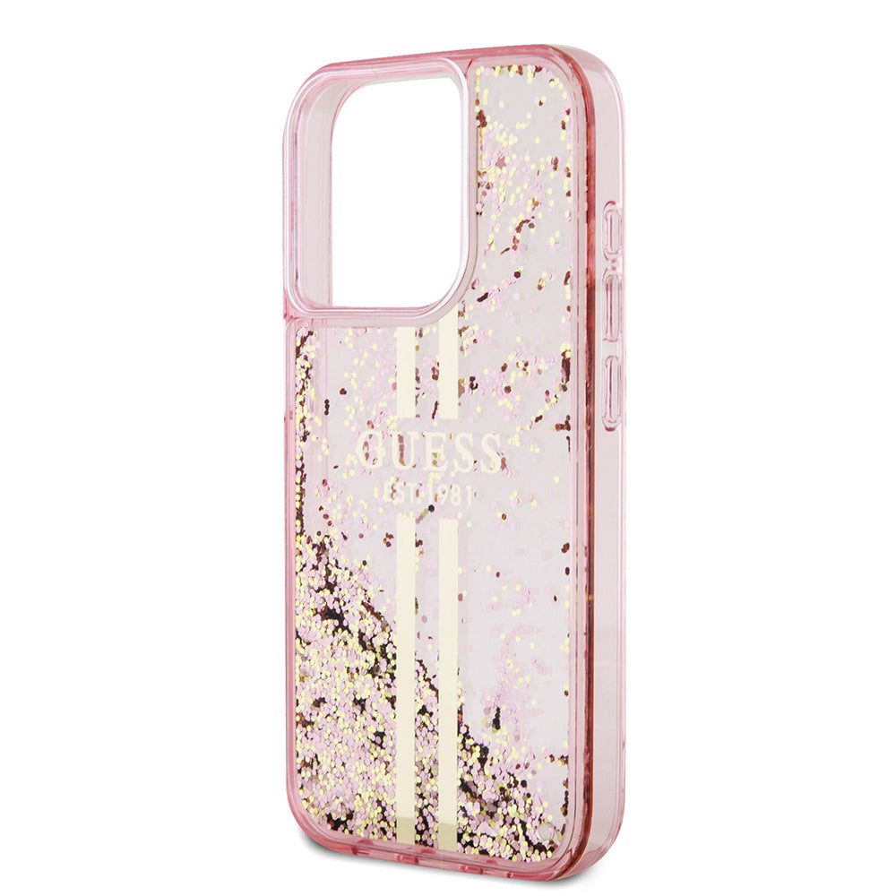 Futrola za Apple iPhone 15 Pro, Guess, Liquid Glitter Gold Stripes, Roze
