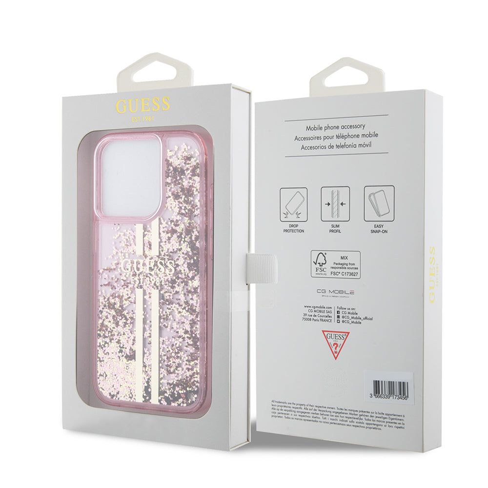 Futrola za Apple iPhone 15 Pro, Guess, Liquid Glitter Gold Stripes, Roze
