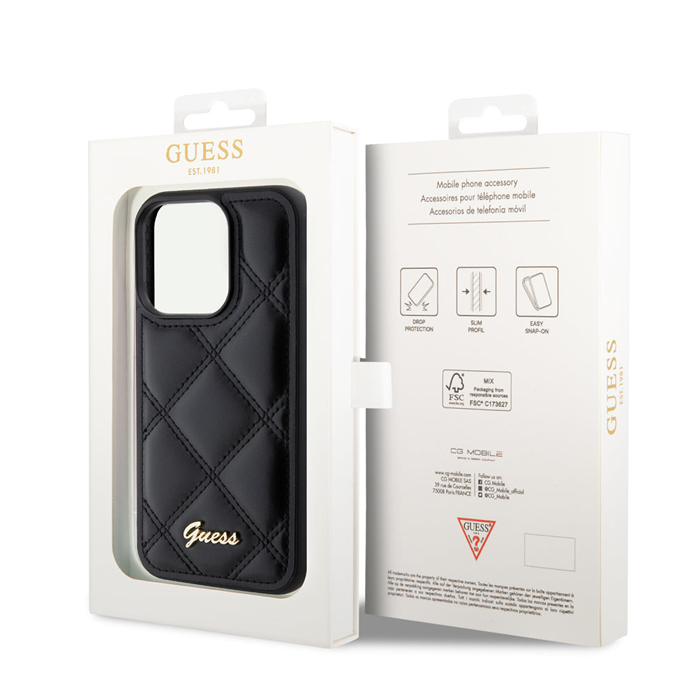 Futrola za Apple iPhone 15 Pro, Guess, Quilted Metal Logo, Crna