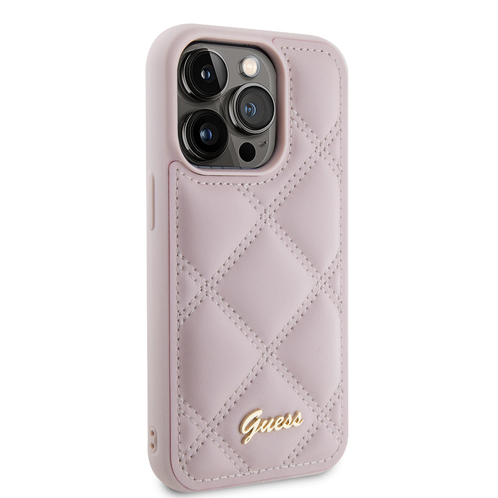 Futrola za Apple iPhone 15 Pro, Guess, Quilted Metal Logo, Roze