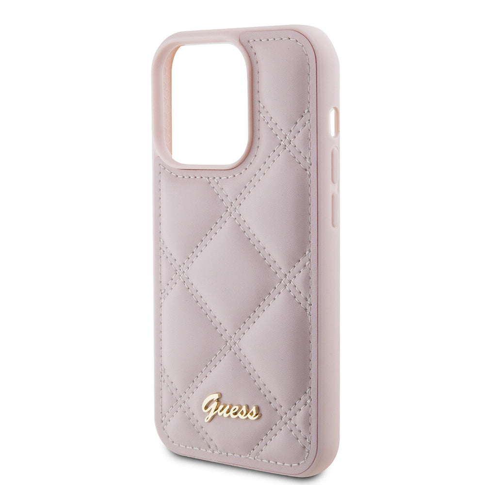 Futrola za Apple iPhone 15 Pro, Guess, Quilted Metal Logo, Roze