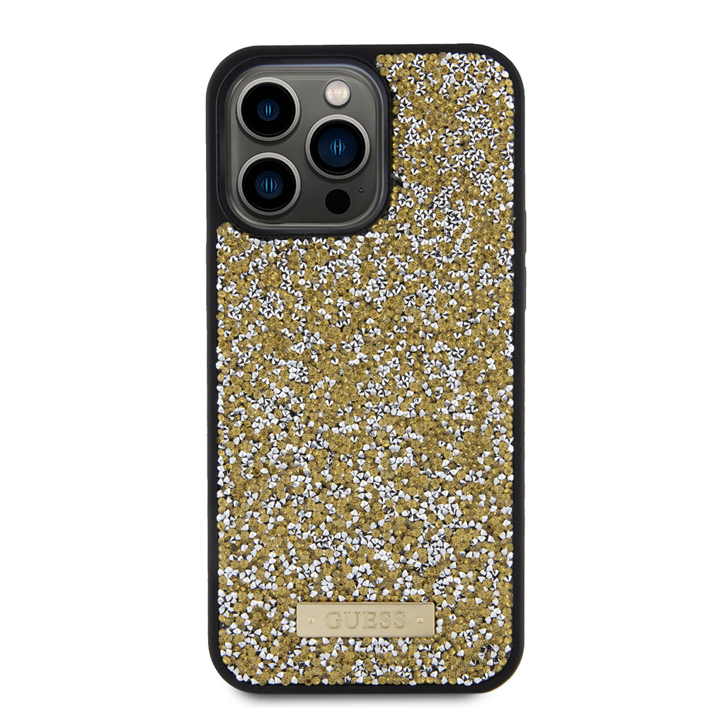 Futrola za Apple iPhone 15 Pro, Guess, Rhinestone Metal Logo, Žuta
