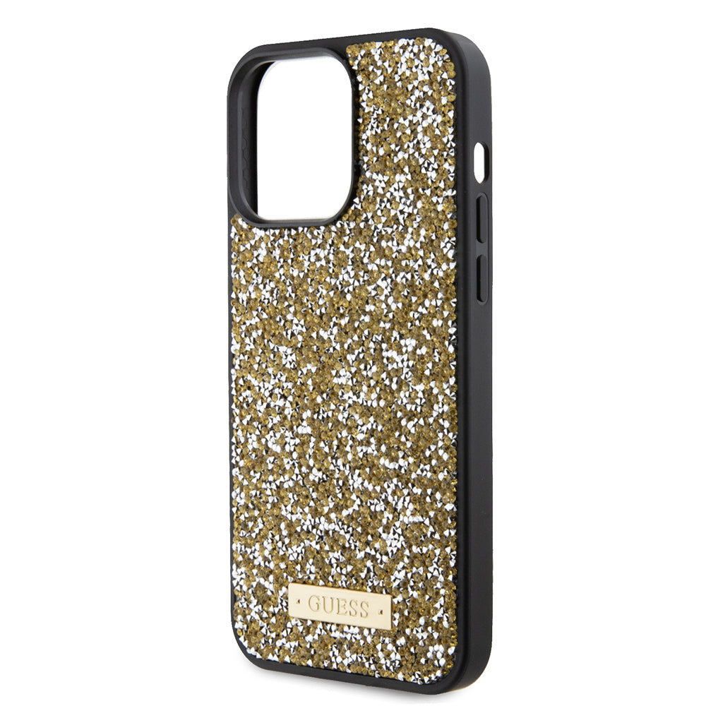 Futrola za Apple iPhone 15 Pro, Guess, Rhinestone Metal Logo, Žuta