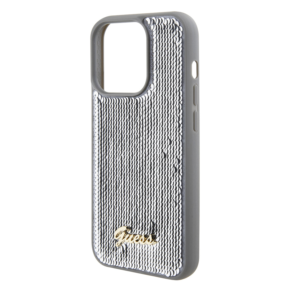 Futrola za Apple iPhone 15 Pro, Guess, Sequin Script Metal, Srebrna