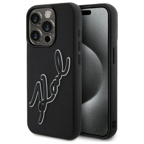 Futrola za Apple iPhone 15 Pro, Karl Lagerfeld, 3D Rubber Signature, Crna