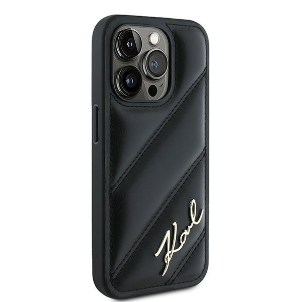 Futrola za Apple iPhone 15 Pro, Karl Lagerfeld, Diagonal Quilted Script, Crna