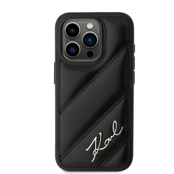 Futrola za Apple iPhone 15 Pro, Karl Lagerfeld, Diagonal Quilted Script, Crna