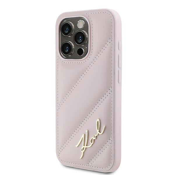 Futrola za Apple iPhone 15 Pro, Karl Lagerfeld, Diagonal Quilted Script, Roze