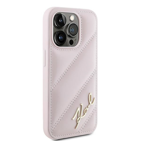 Futrola za Apple iPhone 15 Pro, Karl Lagerfeld, Diagonal Quilted Script, Roze