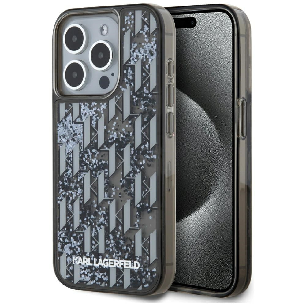 Futrola za Apple iPhone 15 Pro, Karl Lagerfeld, Liquid Glitter Monogram, Crna
