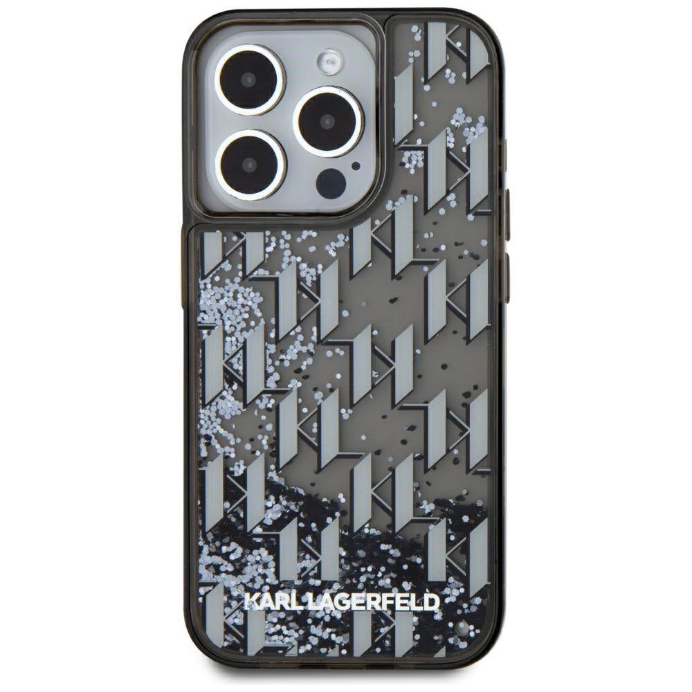 Futrola za Apple iPhone 15 Pro, Karl Lagerfeld, Liquid Glitter Monogram, Crna