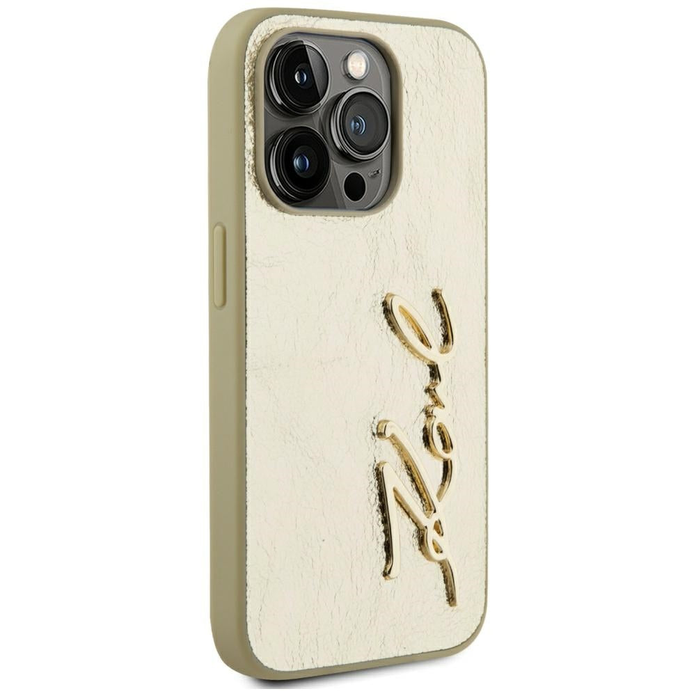 Futrola za Apple iPhone 15 Pro, Karl Lagerfeld, Metal Signature, Zlatna