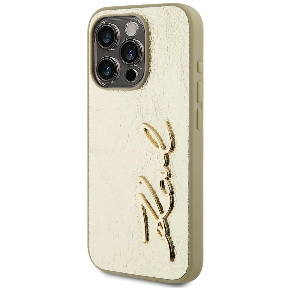 Futrola za Apple iPhone 15 Pro, Karl Lagerfeld, Metal Signature, Zlatna
