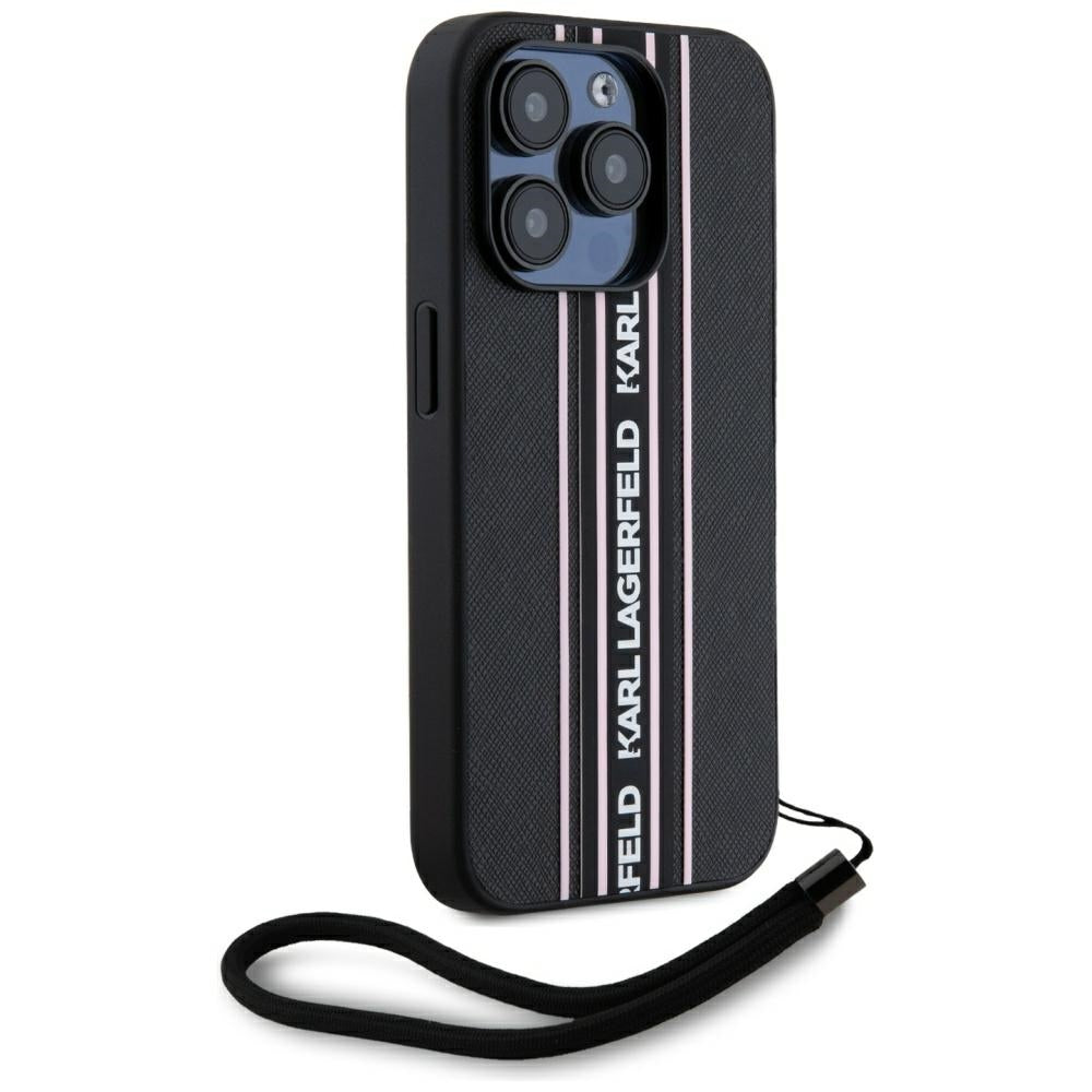 Futrola za Apple iPhone 15 Pro, Karl Lagerfeld, Saffiano Athleisure Stripes with Strap, Roze